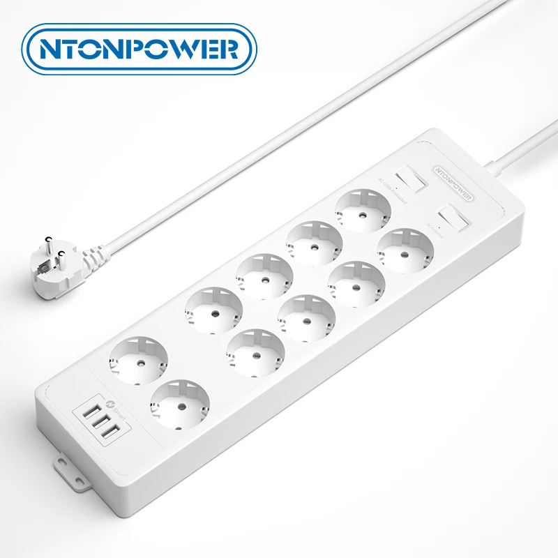 

NTONPOWER Power Strip 4000J Surge Protector Extra Wide Socket Wall Mountable USB Power Outlet with Extension Lead Network filte