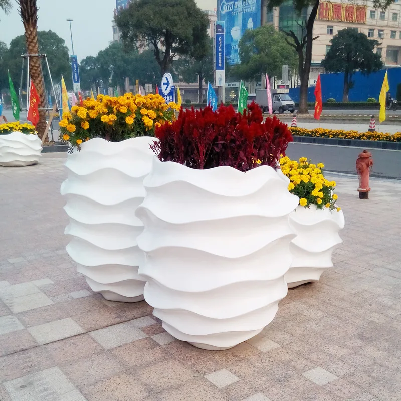 

Oudiya Fanli Steel Flower Pot Wave Flower Ware Shopping Mall Vase Commercial Plaza Meichen Outdoor Flower Box Landscape Vase