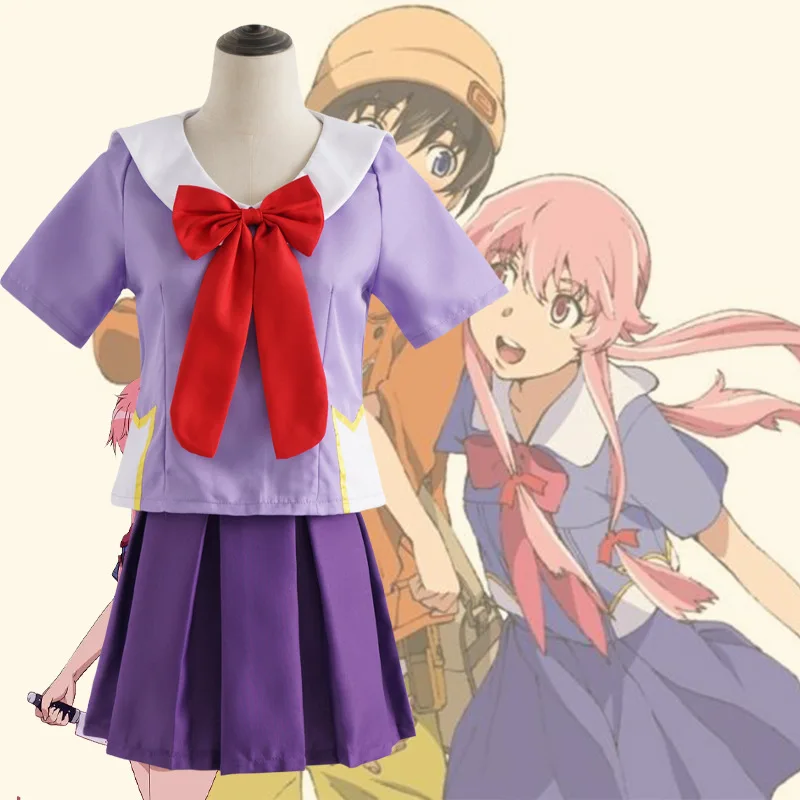 

Anime 2nd Mirai Nikki Gasai Yuno Lolita Sailor Cosplay Costume Loli Bow Short Skirt Wig Length 80cm For Women