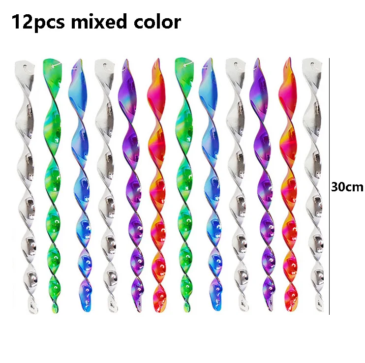 

12pcs Bird Repeller Rotating Rod Reflective Bird Deterrent Rods 30cm Hanging Spiral Rod Anti-bird Protection Garden Decor Chimes