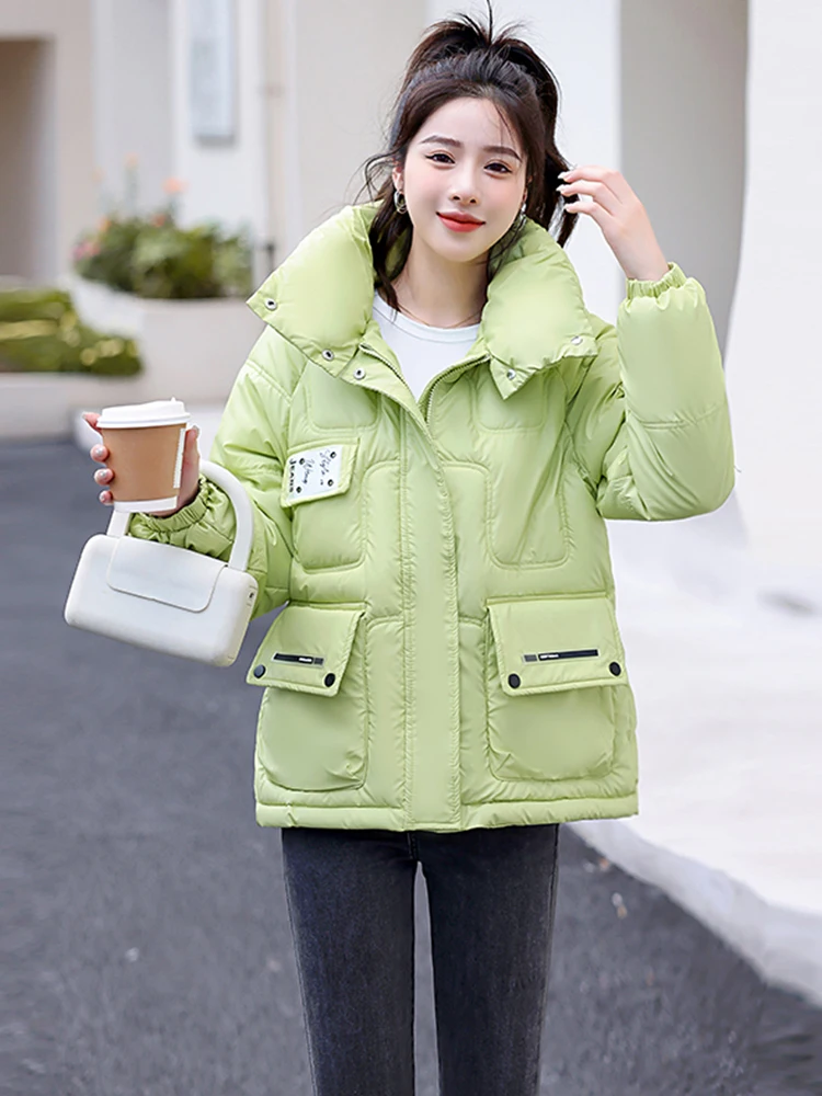 2022 New Hot Winter Jacket Womeon Hooded Warm Thicken Puffer Fashion Coat 5 Solid Colors Bright Ladies Parka