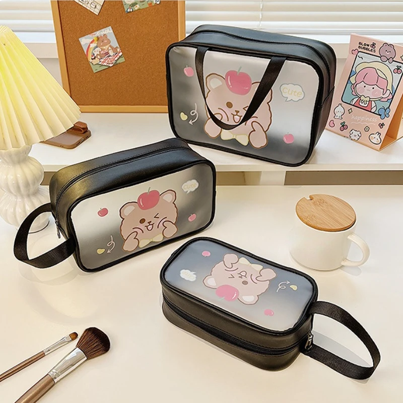 

New Korean Version Cartoon PVC Cosmetic Bag Wholesale Transparent Wash Bag Cute Large Capacity Waterproof PU Storage Bag