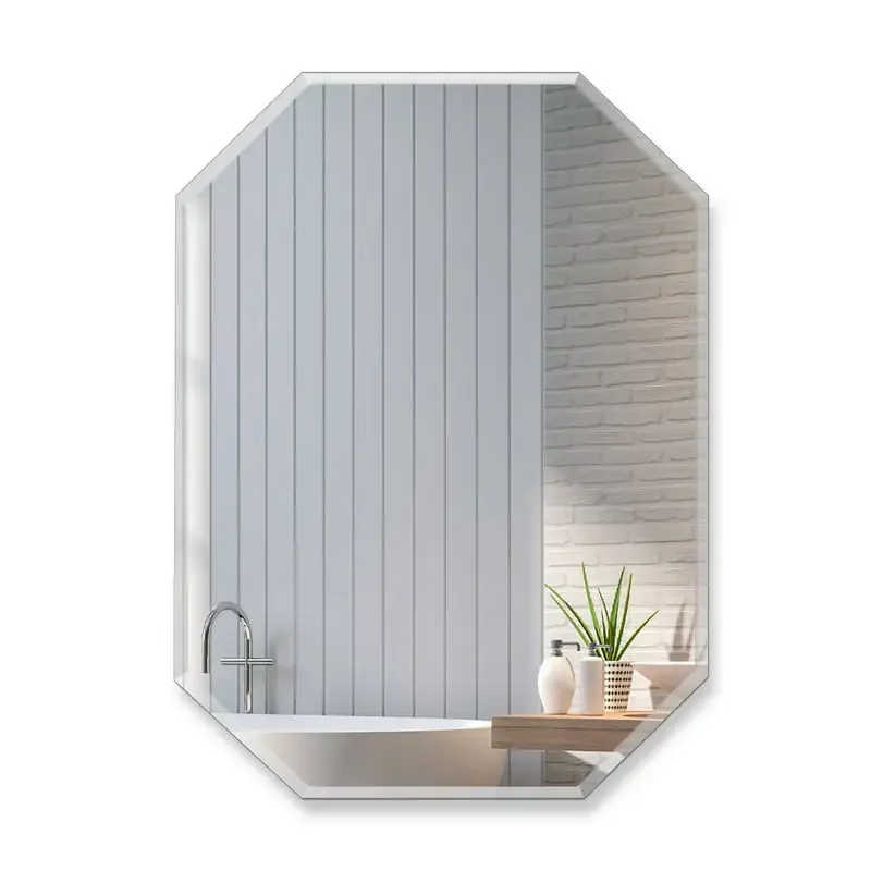

Octagon Shape Wall Hanging Mirror, No Frame Vanity Mirror for Bathroom, Living Room, Bedroom Mirror, 16 x 20 Inch