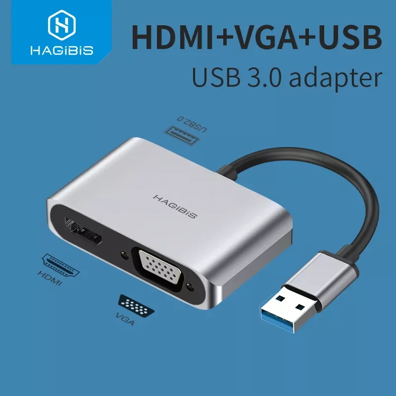 

Hagibis USB 3.0 to HDMI-compatible VGA Adapter 1080P Multi-Display 2in1 USB to HDMI-compatible Converter for Windows 7/8/10 OS