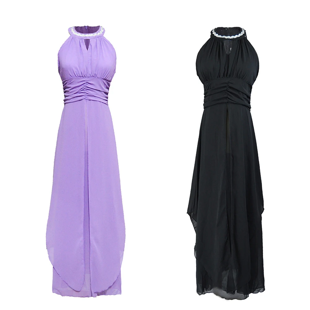 

Women Dress Sleeveless Sexy Halter Solid Off Shoulder Bead Decor Chiffon Full Scope of Application Vacation and Seaside