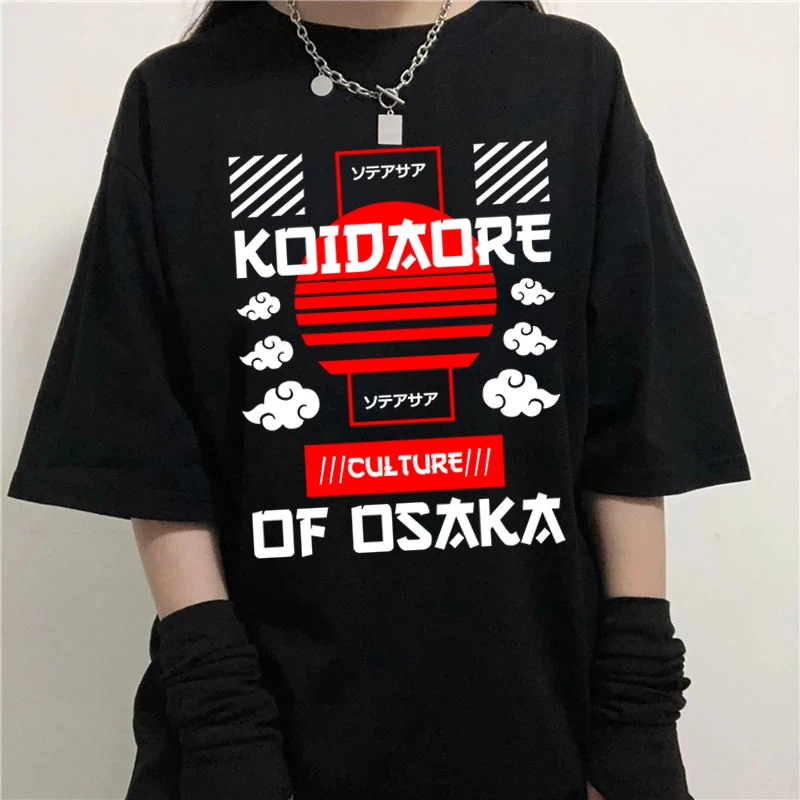 

Anime Women T-shirt Koidaore Culture of Osaka Print Short Sleeve T Shirts Fashion Woman Blouses 2022 Streetwear y2k Clothes Tops