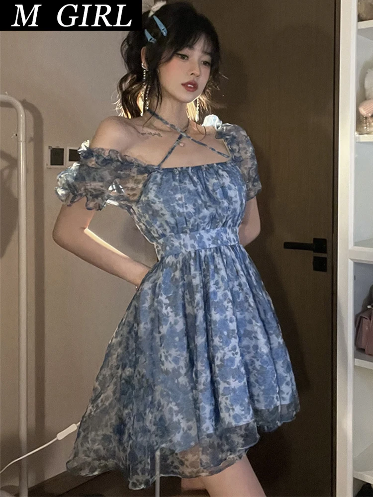 

Летнее кружевное цветочное сказочное платье, женское Бандажное асимметричное пушистое милое мини-платье, женское корейское модное облегающее шикарное праздвечерние чное платье 2022