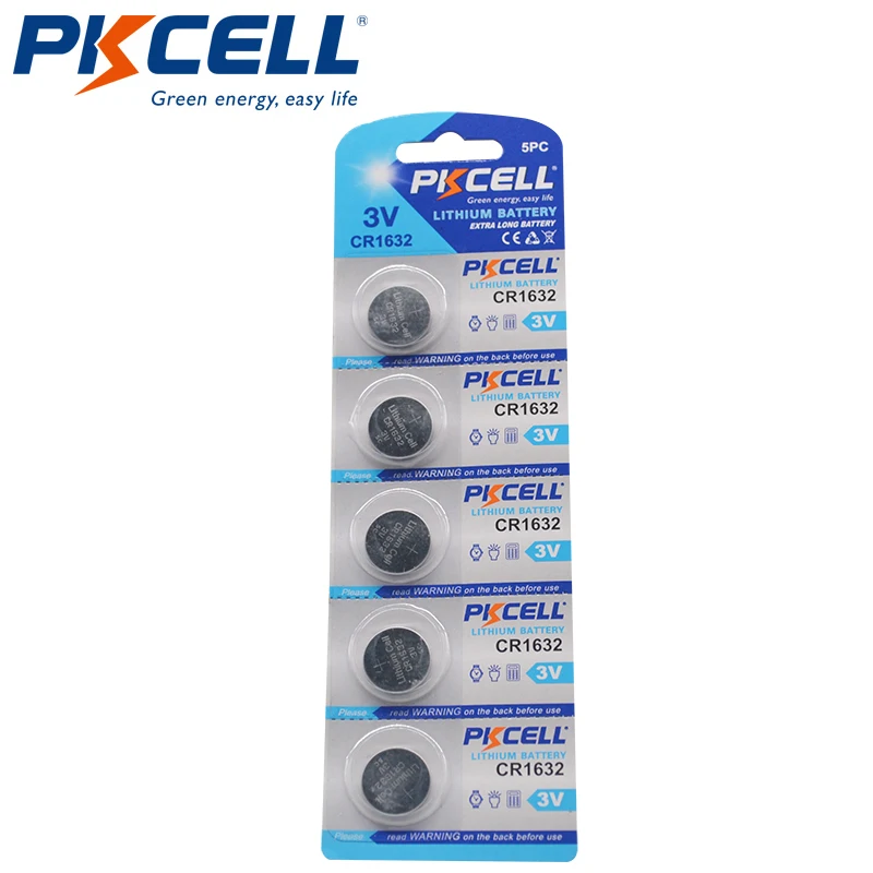 

5Pcs CR1632 Battery 3V Lithium Button Battery for car remote key DL1632, ECR1632, LM1632 Coin Cell