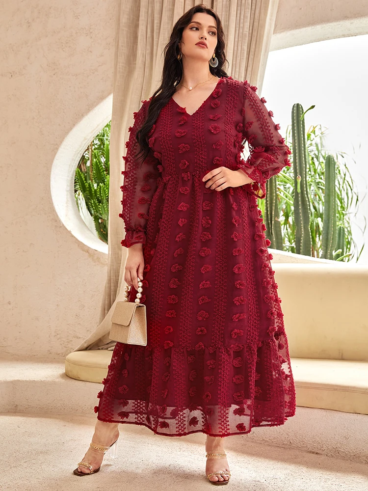 

TOLEEN Women's Chic Elegant Plus Size Maxi Dresses 2022 Spring Winter Red Large Long Sleeve Evening Party Festival Robe Clothing