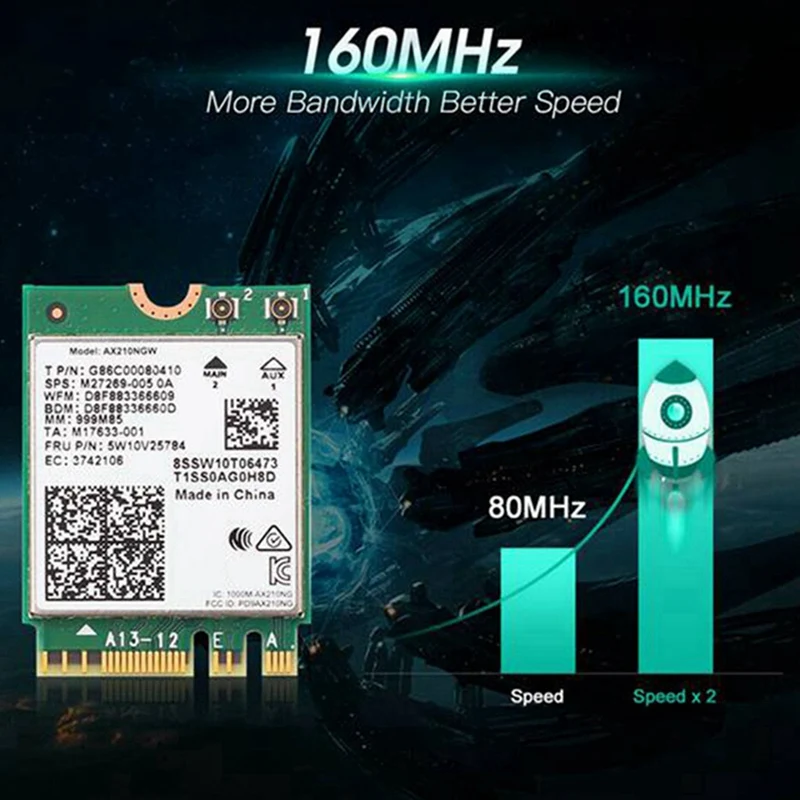 Беспроводная карта Wi-Fi 6E AX210 2400 Мбит/с Bluetooth 5 2 802.11Ax 4G/5 ГГц/6 ГГц AX210NGW с антенной