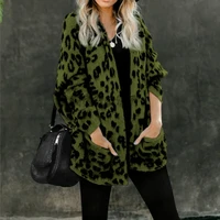 2022 new autumn and winter leopard print knitted womens cardigan casual loose pocket long sleeve sweater jacket cardigan