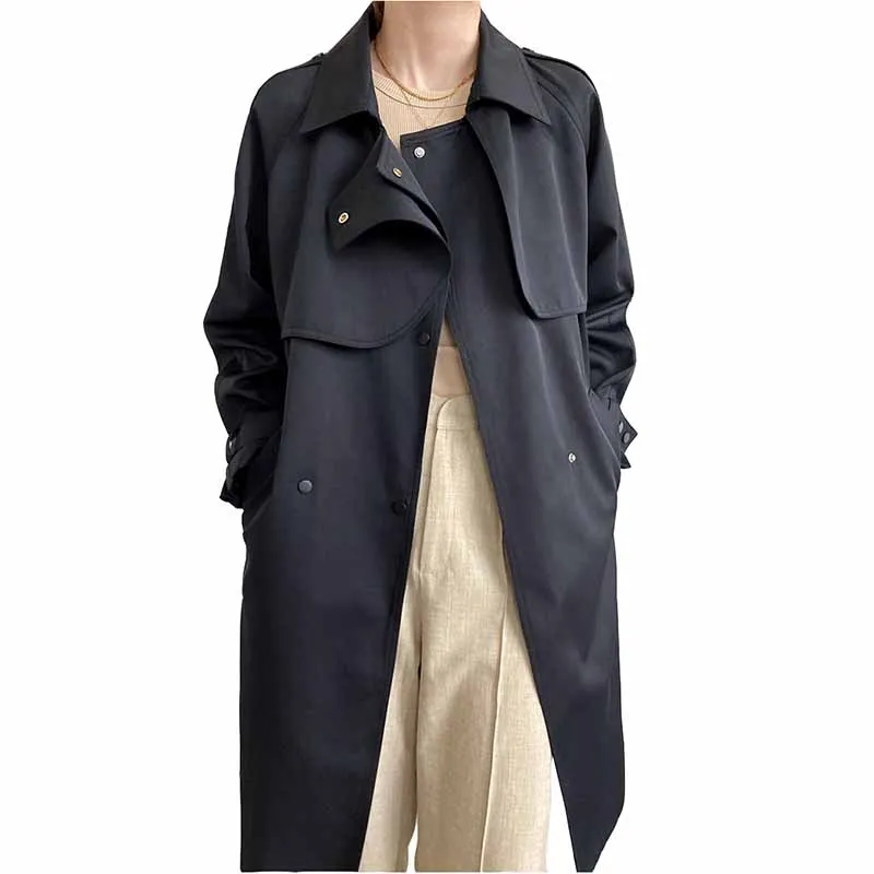 

2022 Spring Autumn Trench Coat Women Cloak Overcoat Khaki Black Windbreaker Female Belt Slim Double-Breasted Long Trench JH119