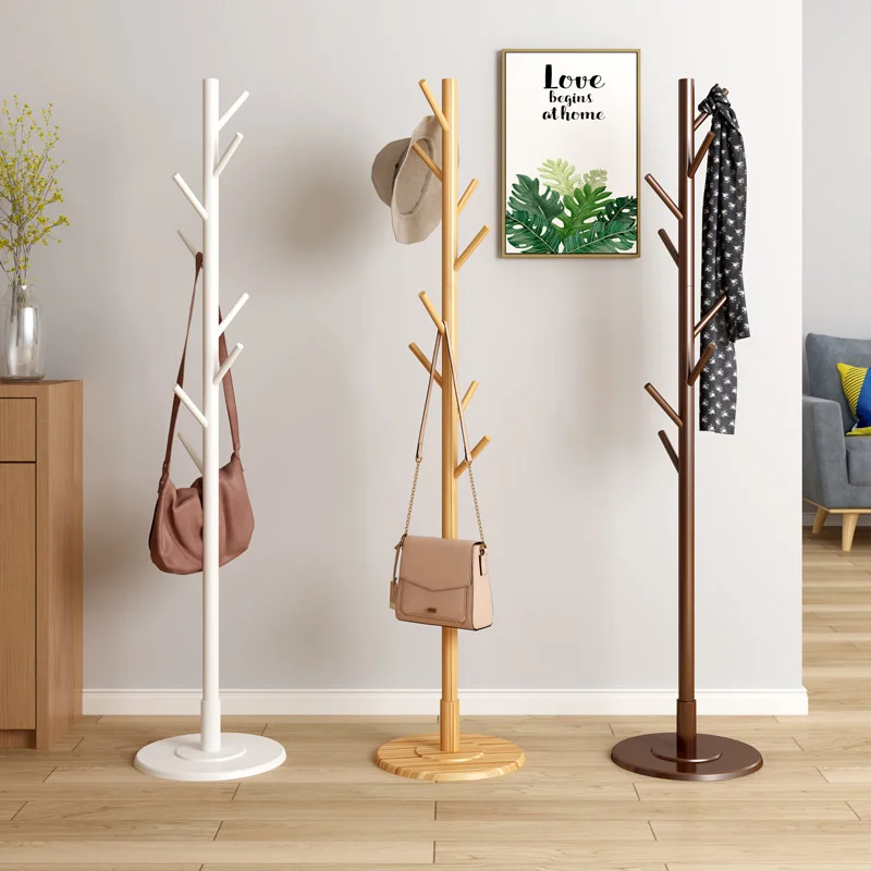 

European-style Solid Wood Standing Coat Rack Creative Disc Bottom Clothes Hooks Bedroom Living Room Floor Rack For Clothes