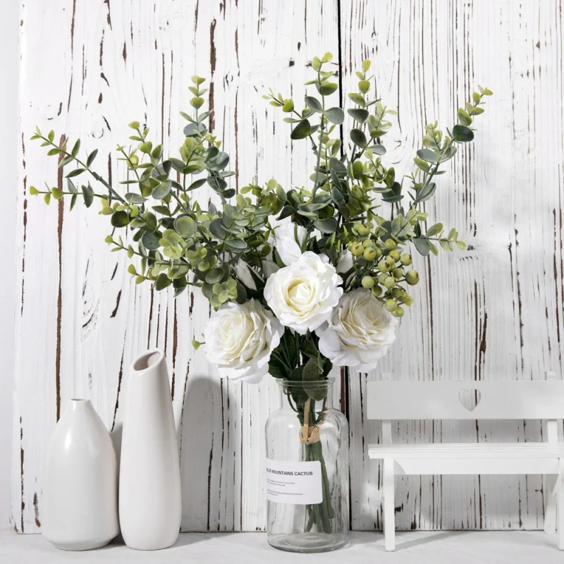 

Rose Eucalyptus Ins Style Artificial Flower Home Decoration Wedding Bouquet Fake Flowers for Wall Decoration DY1-2300