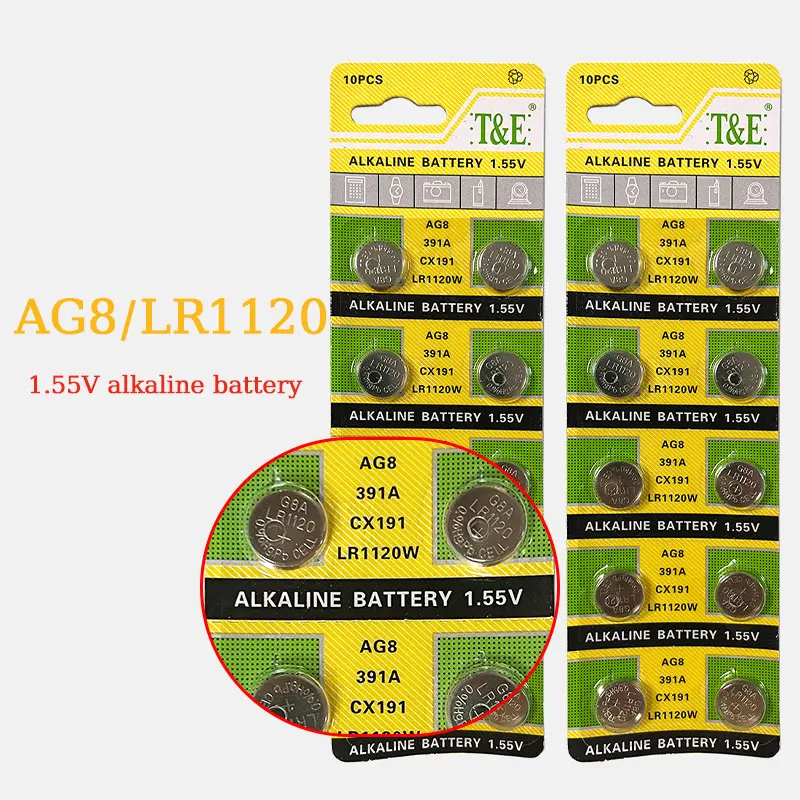 10-100 шт. AG8 LR1120 SR1120 SW таблеточная батарея 1 55 В LR55 LR1120W SR1120SW 391 щелочные батарейки для