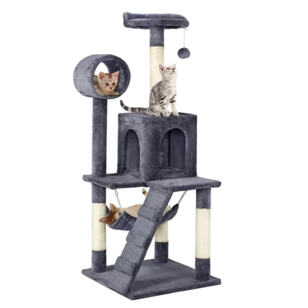 

Easyfashion 51'' Multilevel Cat Tree with Condo, Dark Gray