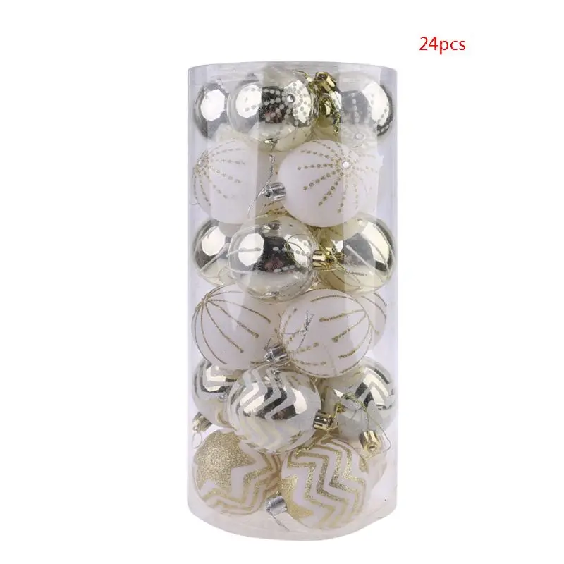 

24Pcs white gold Mixed Christmas Tree Decor Balls Xmas Party Hanging Ball G2AB