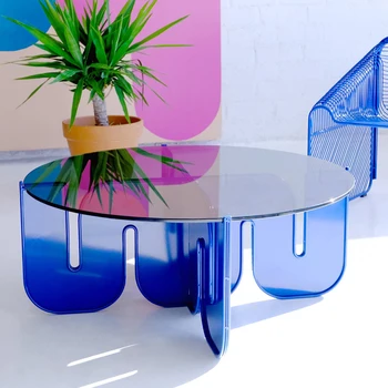 Acrylic coffee table creative personality advanced lighting luxury transparent glass round living room modern tea table