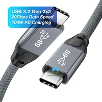 USB 3 2 Gen 2x2 20Gbps USB-C USB-C Data Cable Type-C 100W Fast Charge Short Cord Braided Wire for Xiaomi Huawei Macbook Pixel