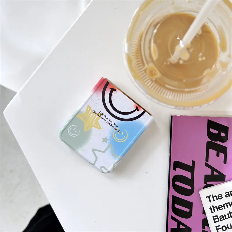 Colorful Star Smiling Face Phone Case for Samsung Galaxy Z Flip 4 3 Hard Cover for ZFlip3 Zflip4 Solid Shell Bracket