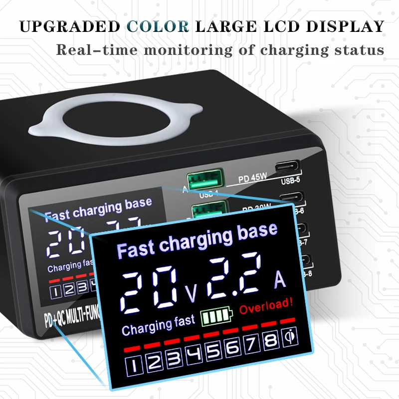 8 port lcd quick charge usb charger wireless charger usb c pd fast charger for iphone 13 12 pro macbook air samsung s20 xiaomi free global shipping