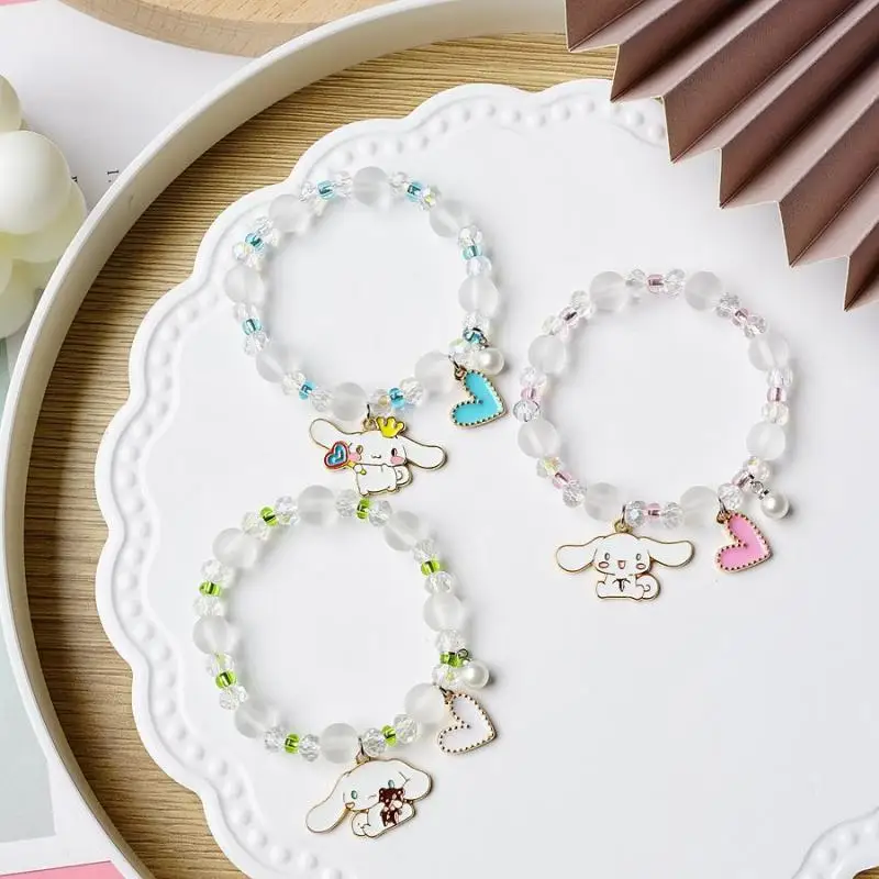 

Kawaii Sanrio Cinnamoroll браслет из бисера маленький свежий студенческий мультфильм Кристалл ювелирные изделия Женская фотография подарок на день ро...