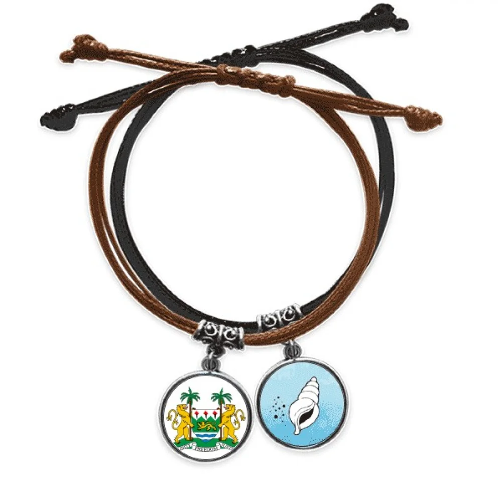 

Sierra Leone Africa National Emblem Bracelet Rope Hand Chain Leather Conch Wristband