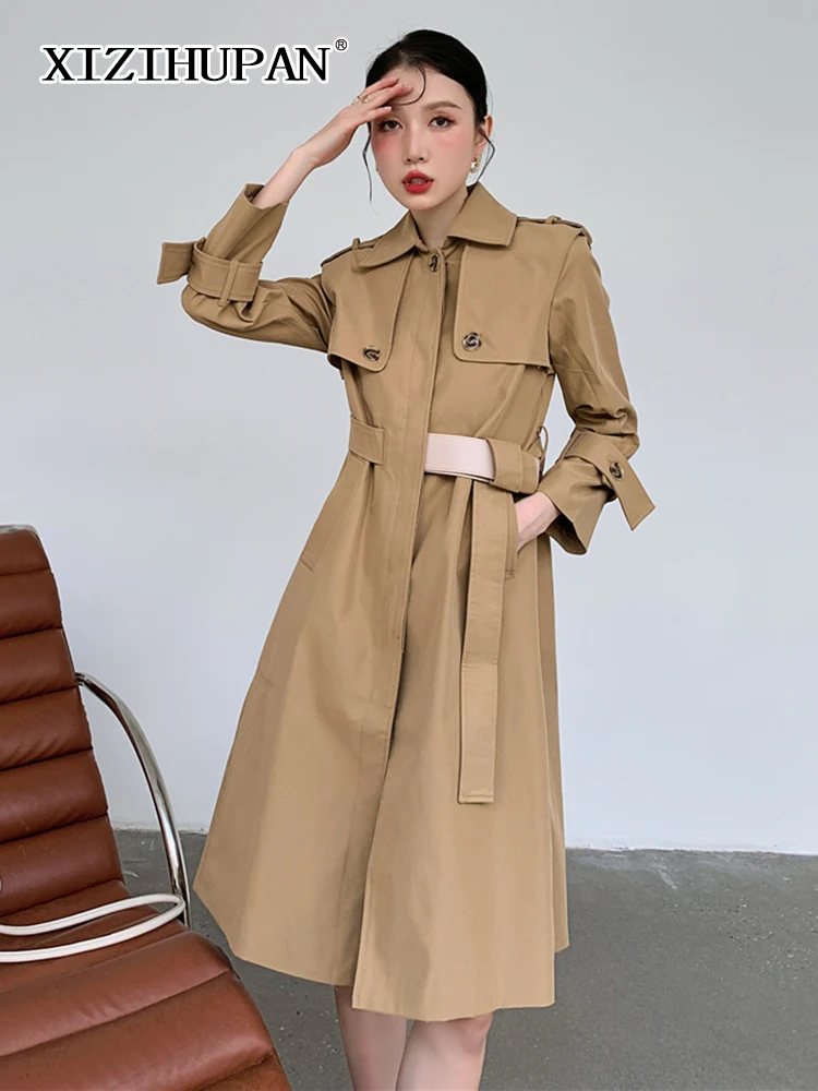 

XIZIHUPAN Casual Slim Solid Patchwork Trench Female Lapel Long Sleeve Temperament Coat For Women Autumn Style 2022 New Clothing