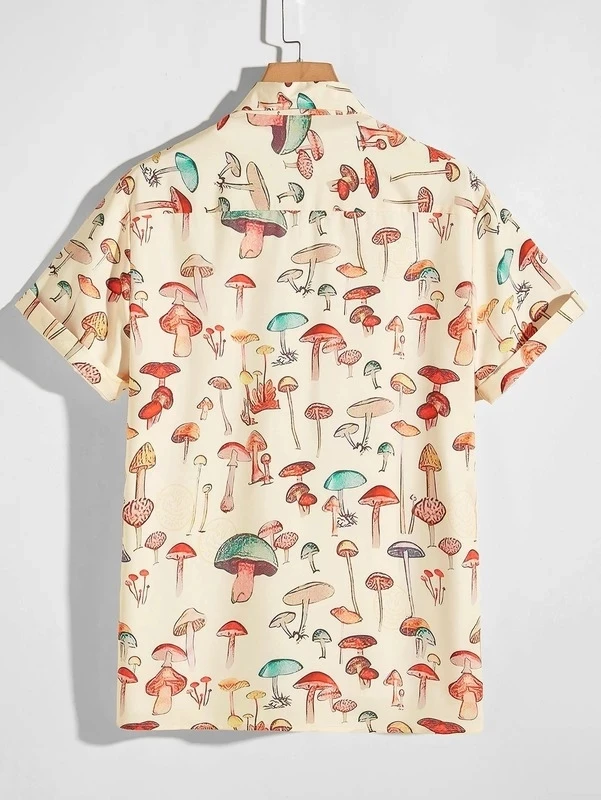 

Рубашка мужская с коротким рукавом, повседневная разноцветная Гавайская летняя с принтом в виде гриба, с пуговицами, с лацканами, 2022