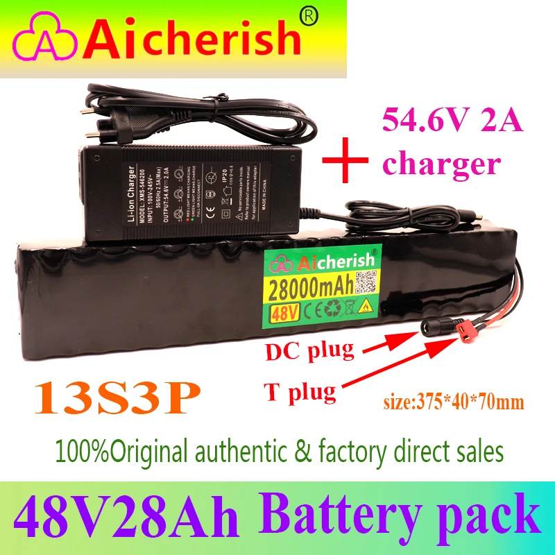 

Rechargeable Full Capacity18650 Battery Pack Li-Ion 13S3P 48V 28A 780W BMS Electric Bicycle Scooter Batteries Function Overcharg