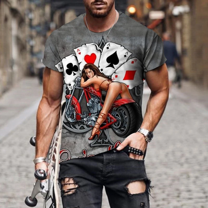 

Vintage Motorcycle T Shirt For Men 3D Racing Girl Short Sleeve Tops Street Men's Biker T-shirt Oversized Tee Shirt Man Clothing