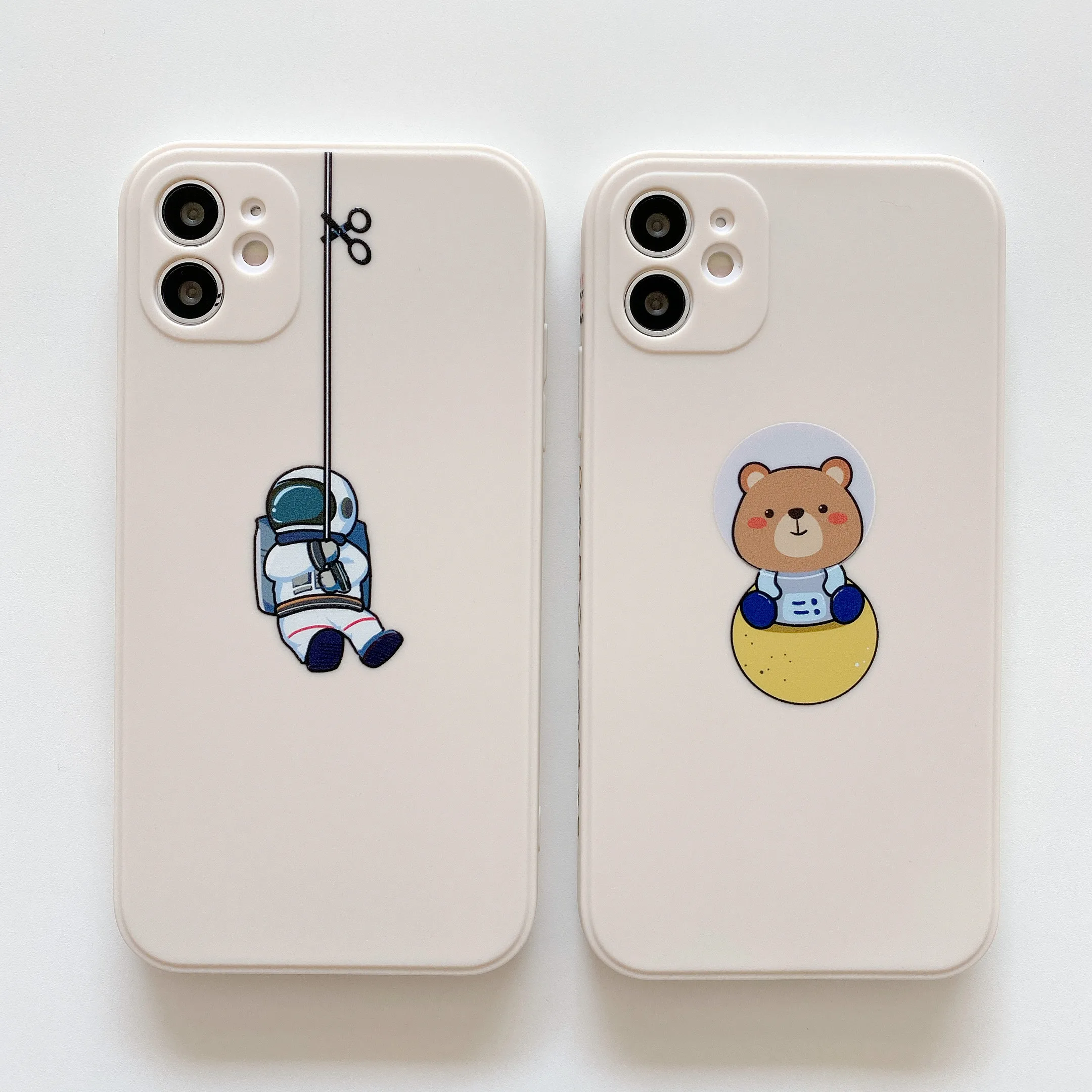 

Cute Bear Astronaut Phone Case For iPhone 14 13 12 11 Pro MAX XR X SE XS 7 8 6 6s Plus Full Lens Square Liquid Silicone Cover