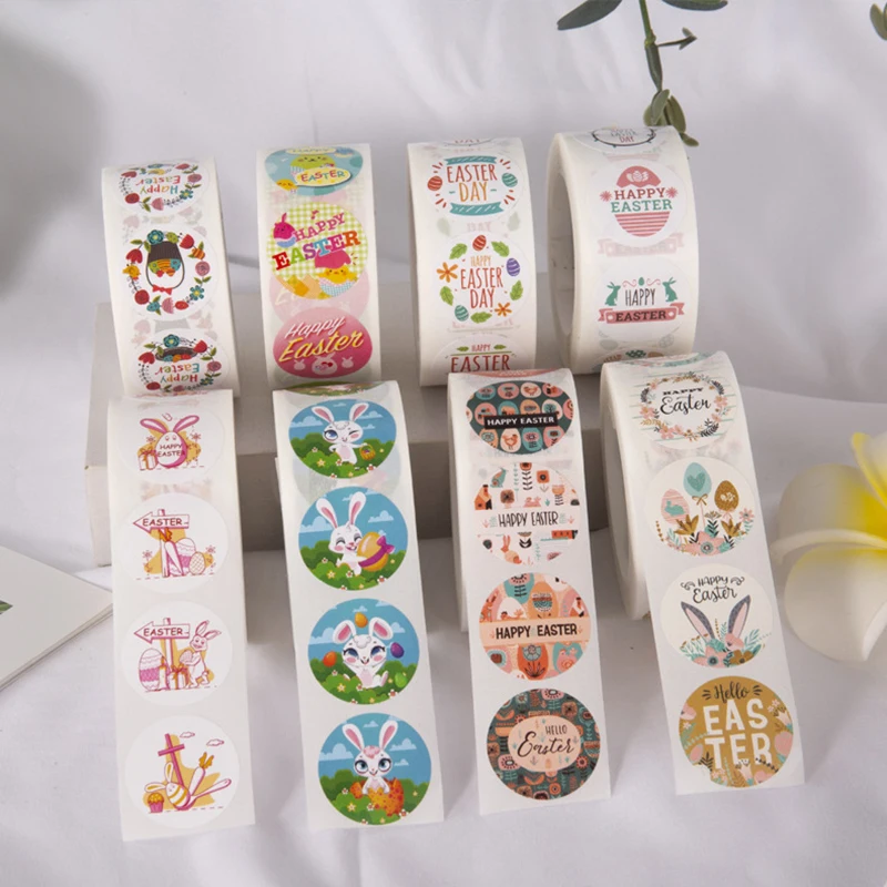 

500Pc/roll Happy Easter Stickers Cute Rabbit Self Adhesive Seal Label Sticker For Easter Party Kids Gift Bag Decor Tags Handmade