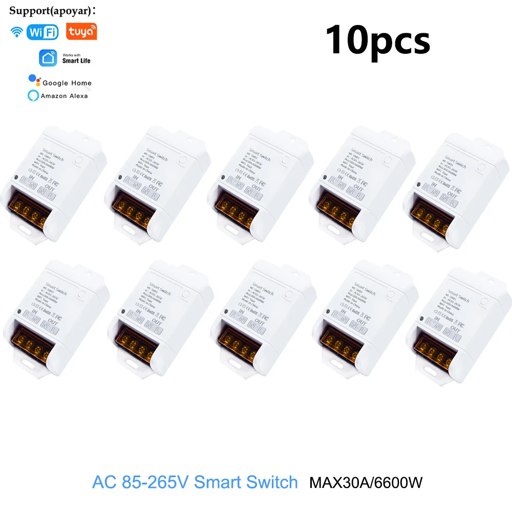 Wifi 30A Релейный модуль 85-250V 220V Смарт-переключатель 6600W RF Контроллер SmartLife Tuya Пульт дистанционного управления Alexa Google Домашняя автоматизация