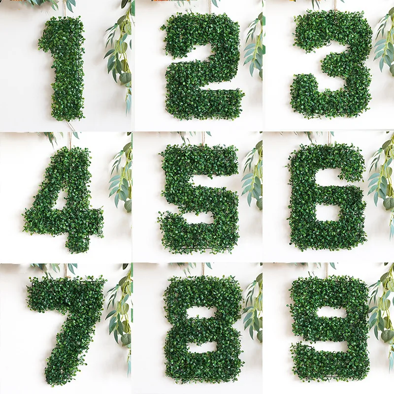 

40cm Simulation Plant Number Hang Wall Decoration Birthday Wedding Party Background Artificial Green Leafs Plastic Baby Shower