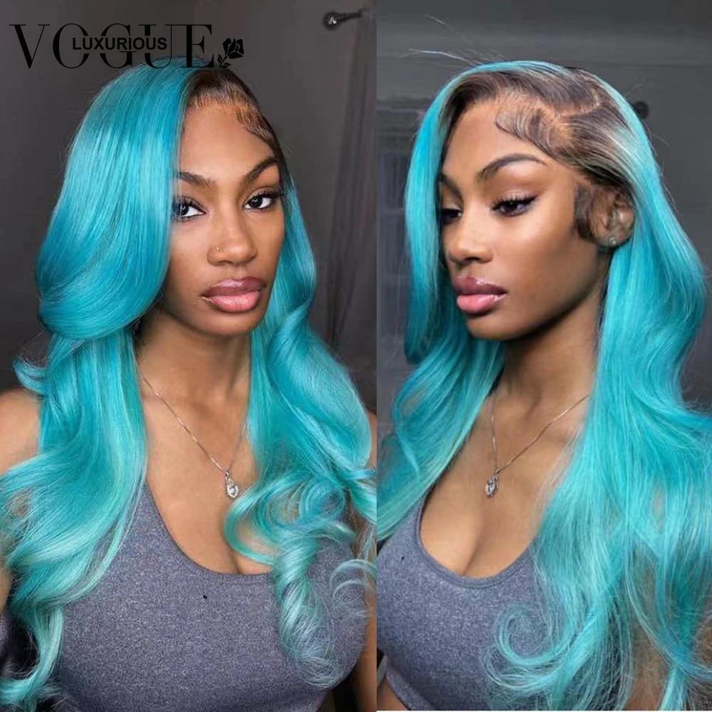Ed 13x6 Transparent Lace Front Wig Loose Body Wave Brazilian Virgin Human Hair Wigs For Women Sky-blue Straight