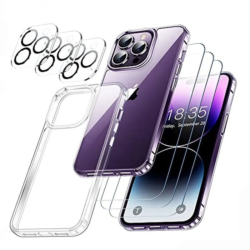 

5 in 1 for iPhone 14 Pro Case, with 3 Pack [Tempered Glass Screen Protector + Camera Protector] Full Body Cover Phone Case