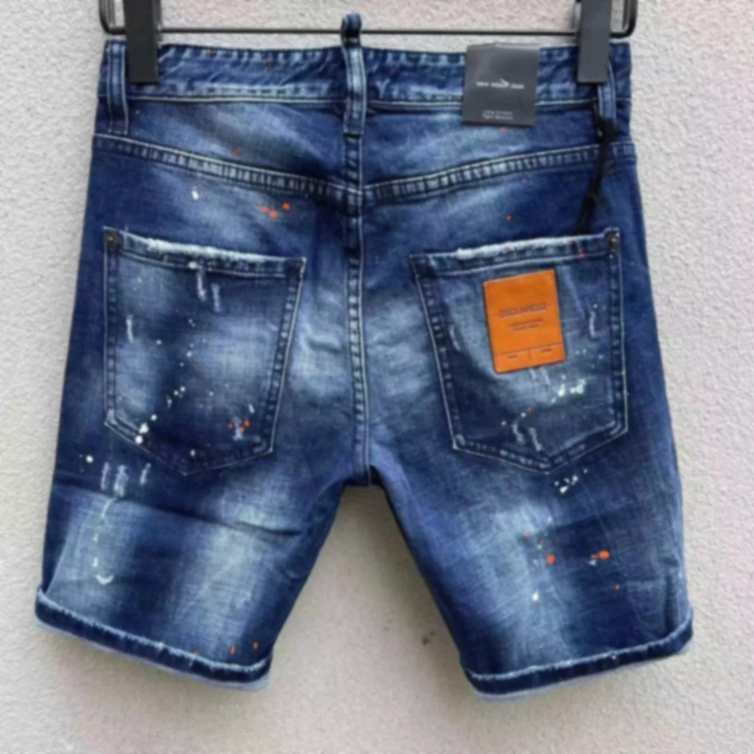 2023 Spring D2 Jeans Men's Fashion Wash Hole Patch Irregular Car Thread Denim Shorts Capris