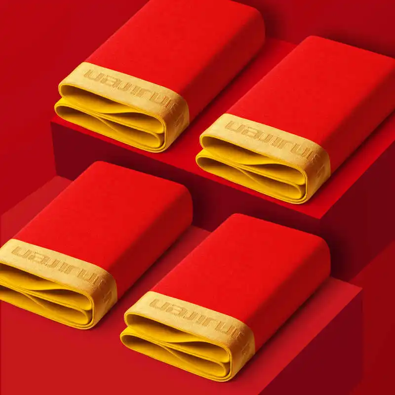 Graphene antibacterial underwear Men's pure cotton New Year red boxer shorts 4pcs