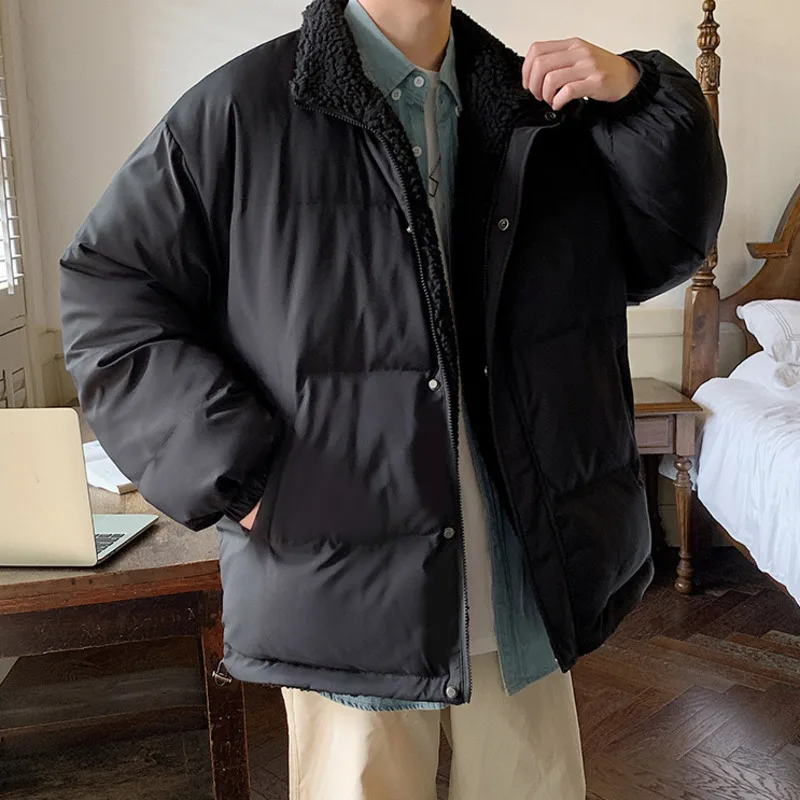 Winter Jacket Men Warm Fashion Thickened Lamb Wool Jacket Men Streetwear Loose Short Coat Mens Parker Reversible Clothes M-3XL