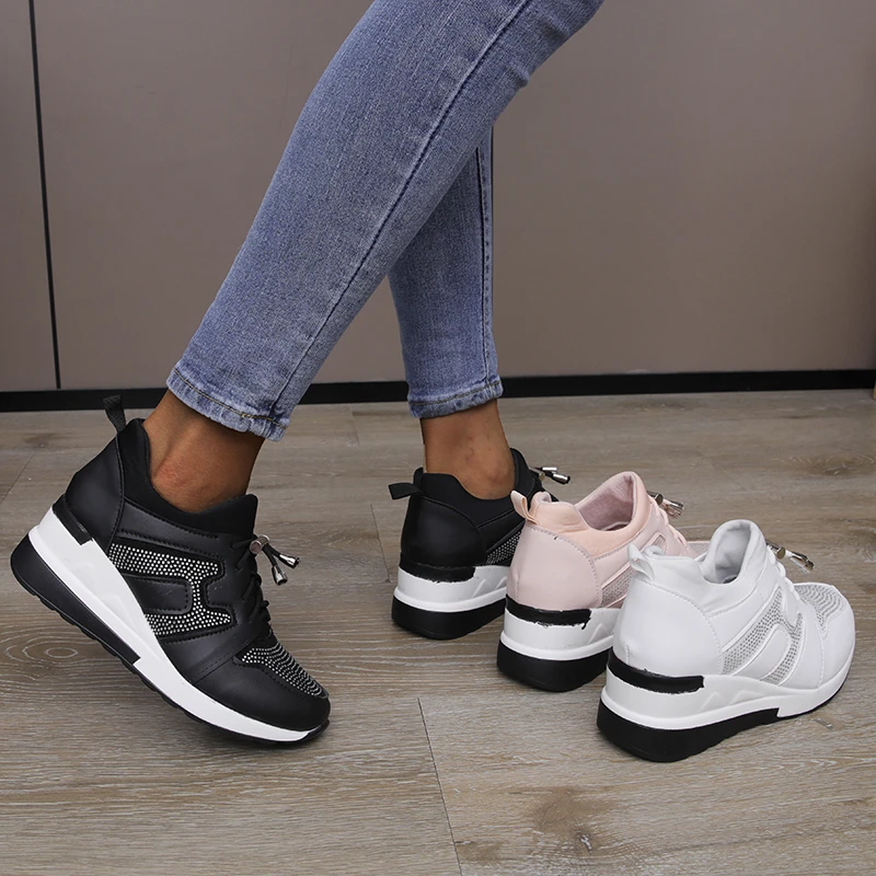 

Женские туфли на шнуровке, Повседневные Дышащие туфли из вулканизированной резины, со стразами, 2022