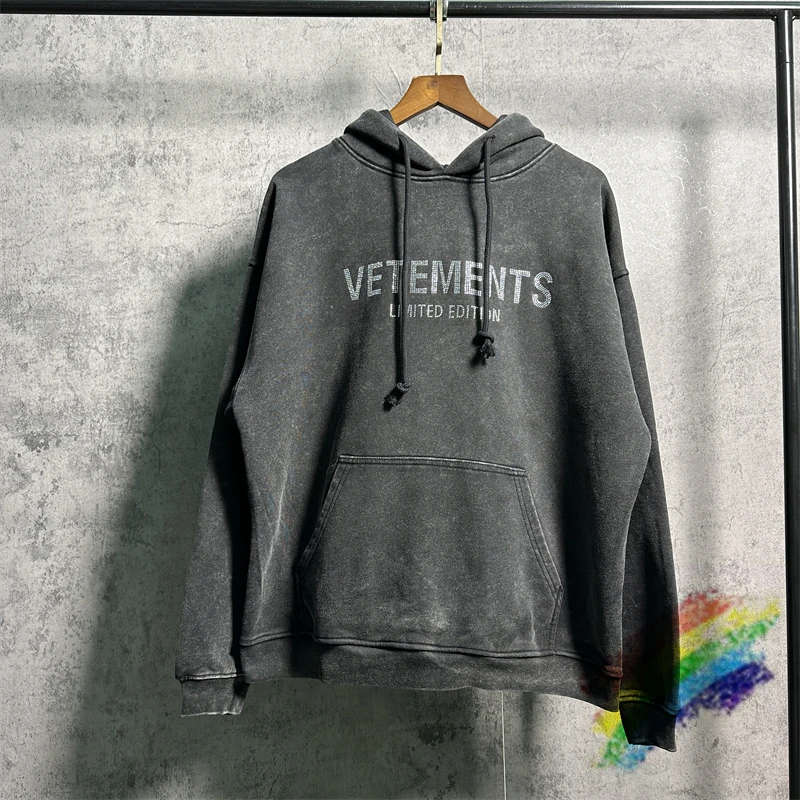 

Vetements Rhinestone Vetements Limited Edition Hoodie For Men Women High Quality Washed Hooded Oversize VTM Pullover