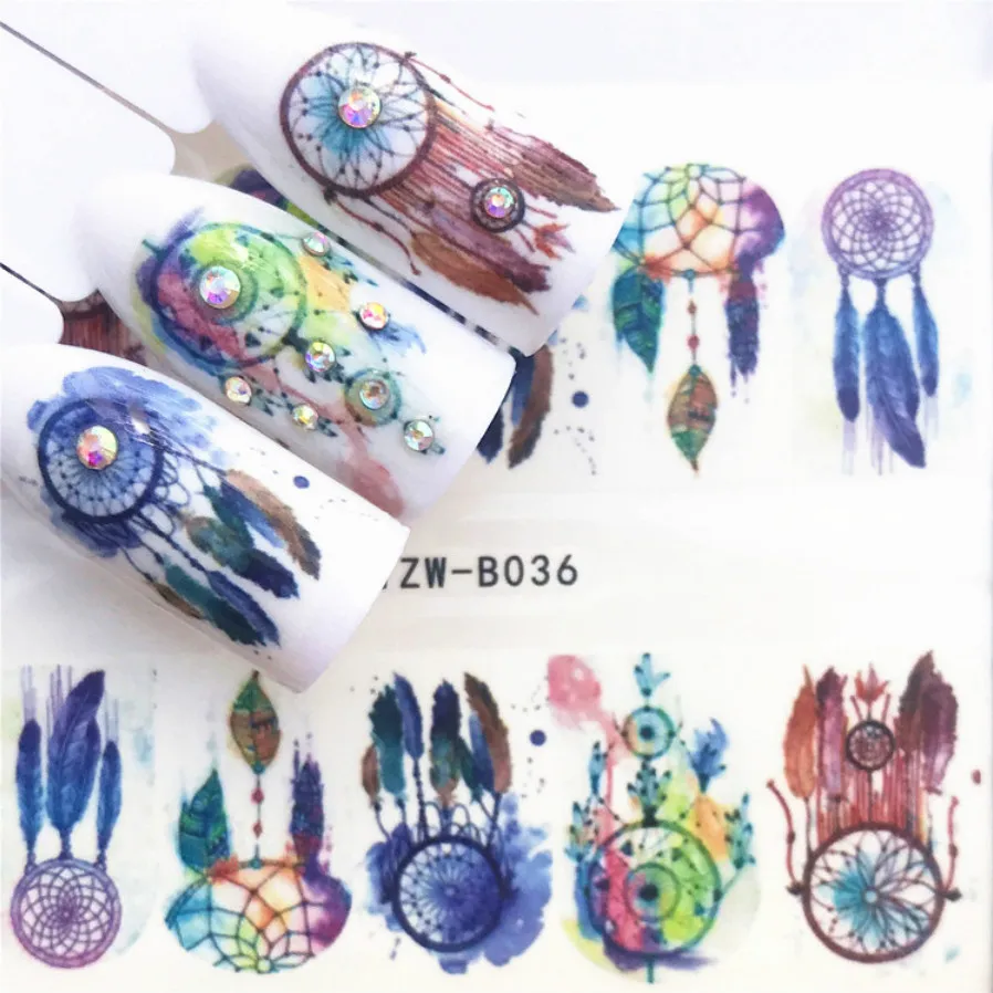 

LOLEDE 5 Sheet Colourful Feather WindChime Nail Sticker Flower Decal Sliders Nail Art Decoration Tattoo Manicure Wraps Tool 1016