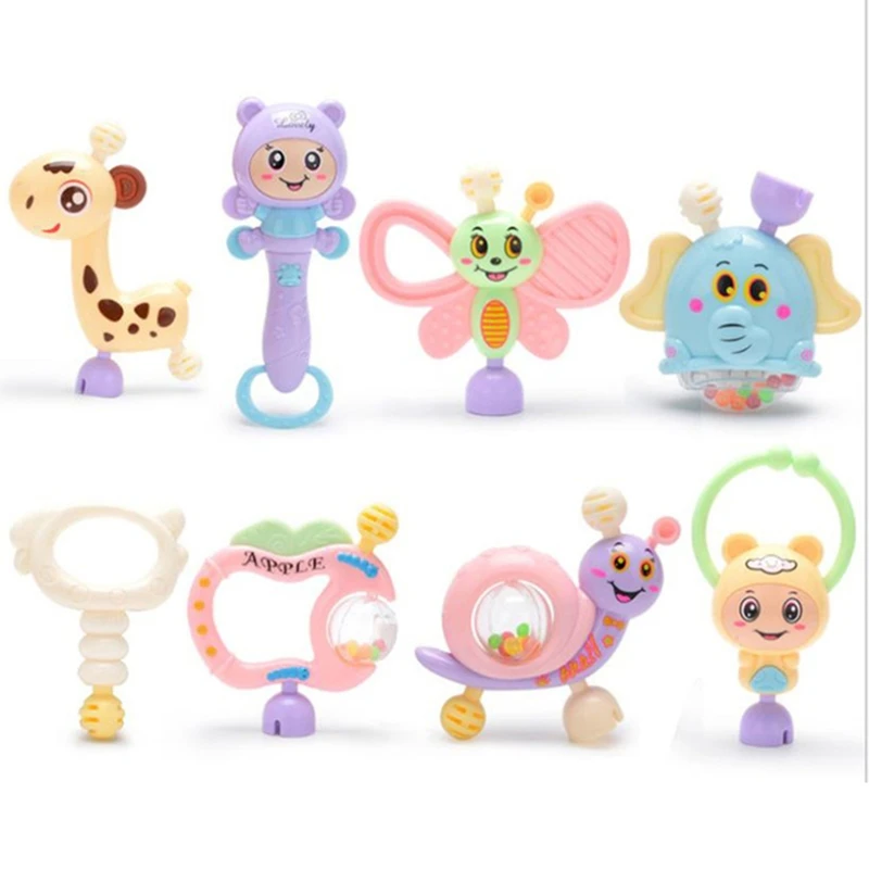 

6-10pcs Baby Toys Hand Hold Jingle Shaking Bell Teether Ring Baby Rattles Toys
