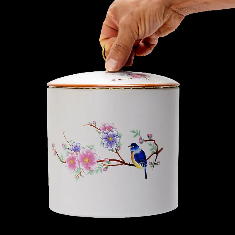 

Large Chinoiserie Tea Caddy 100g Round Porcelain Spice Storage Tea Container organizer nordic potes hermeticos coffee storage