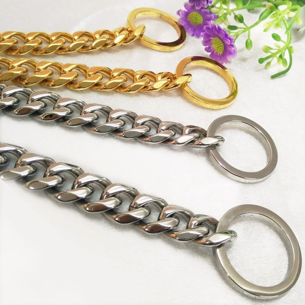 

Stainless Steel Pet P Chain Neck Ring on Both Sides Smooth Golden Silver Two-ring Buckle Dog Collar Pet Chihuahua Supplies