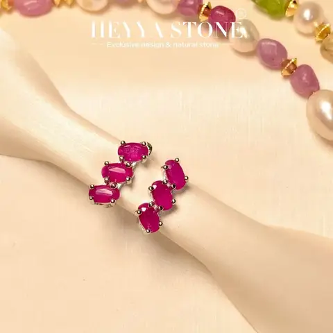 Серьги-кольца HEYYA STONE из натурального рубина для женщин, простые ювелирные изделия, драгоценный камень, классический стиль
