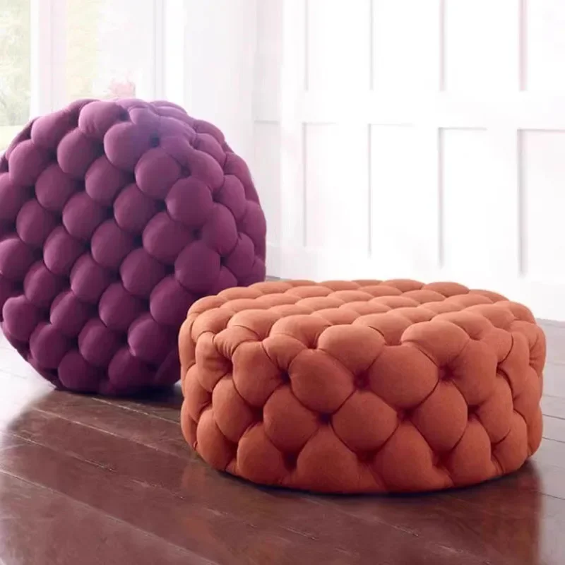 Синий бархатный табурет для спальни круглый модный современный компактный диван