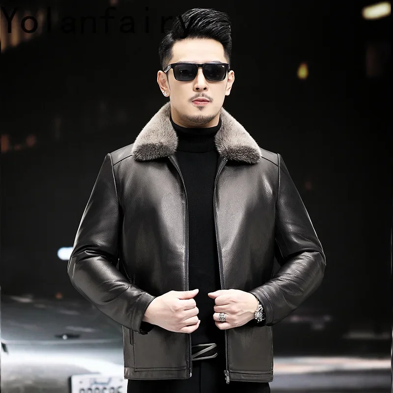 Мужская куртка из натуральной овечьей кожи YOLANFAIRY зимняя норковая подкладка