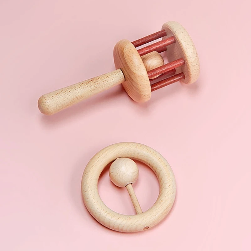 

6 Pcs Baby Shower Gift Natural Wooden Teether Rattles Gym Intellectual Puzzle Set Montessori Toys